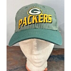 VTG Green Bay Packers Snapback Hat Logo 7 NFL Pro Line 90s Green White Check